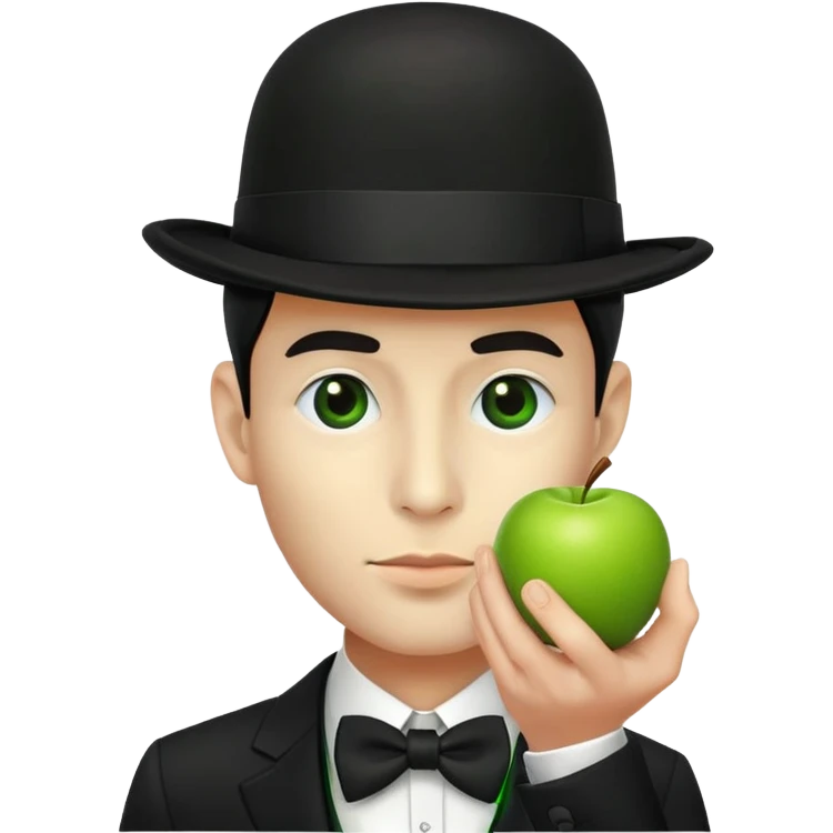 Magritte “the son of man” with green apple instead of head emoji