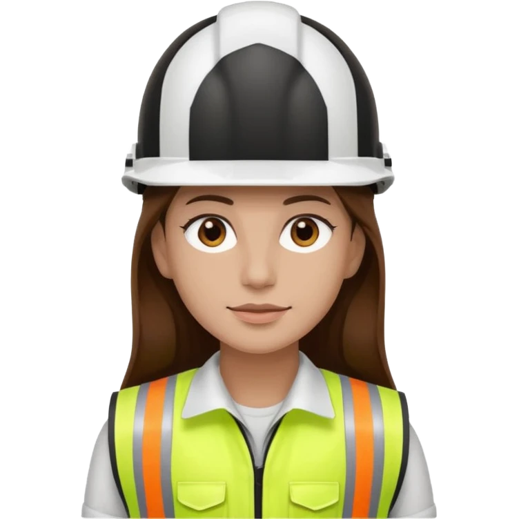 Arquitecta ojos marrones pestañas pelo marron por los hombros casco blanco chaleco fosforito emoji