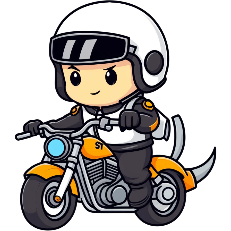 chibi biker in helmet suffers from heated helmet emoji