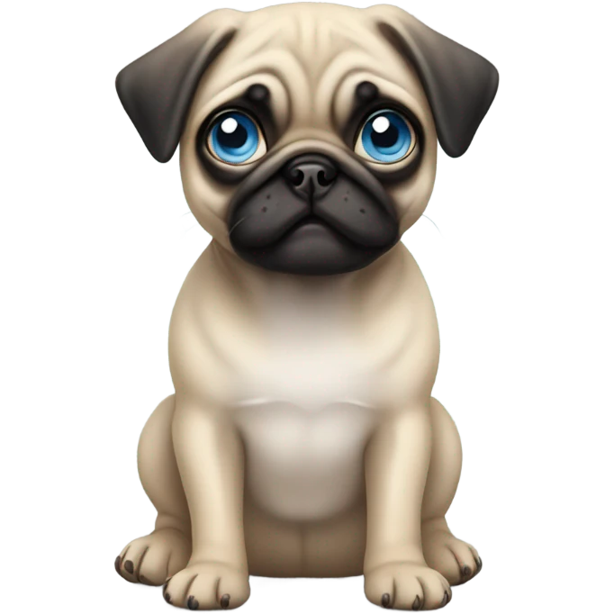 Baby pug with big blue eyes chewing a slipper emoji