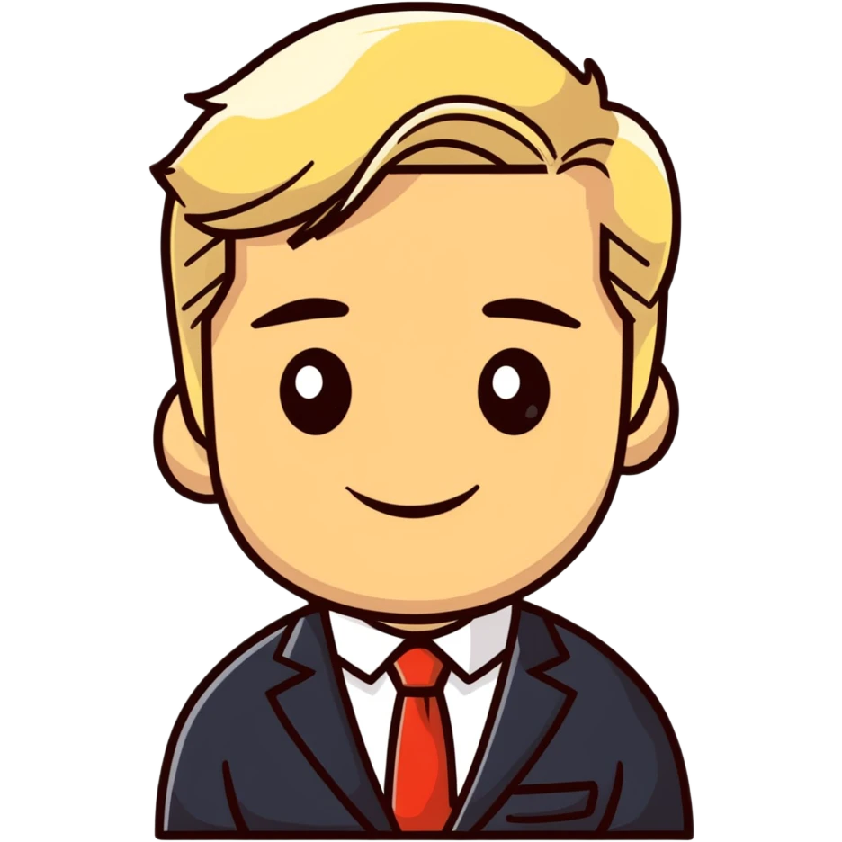 Oleg Tinkov, smiling, blond hair, wearing a business suit emoji