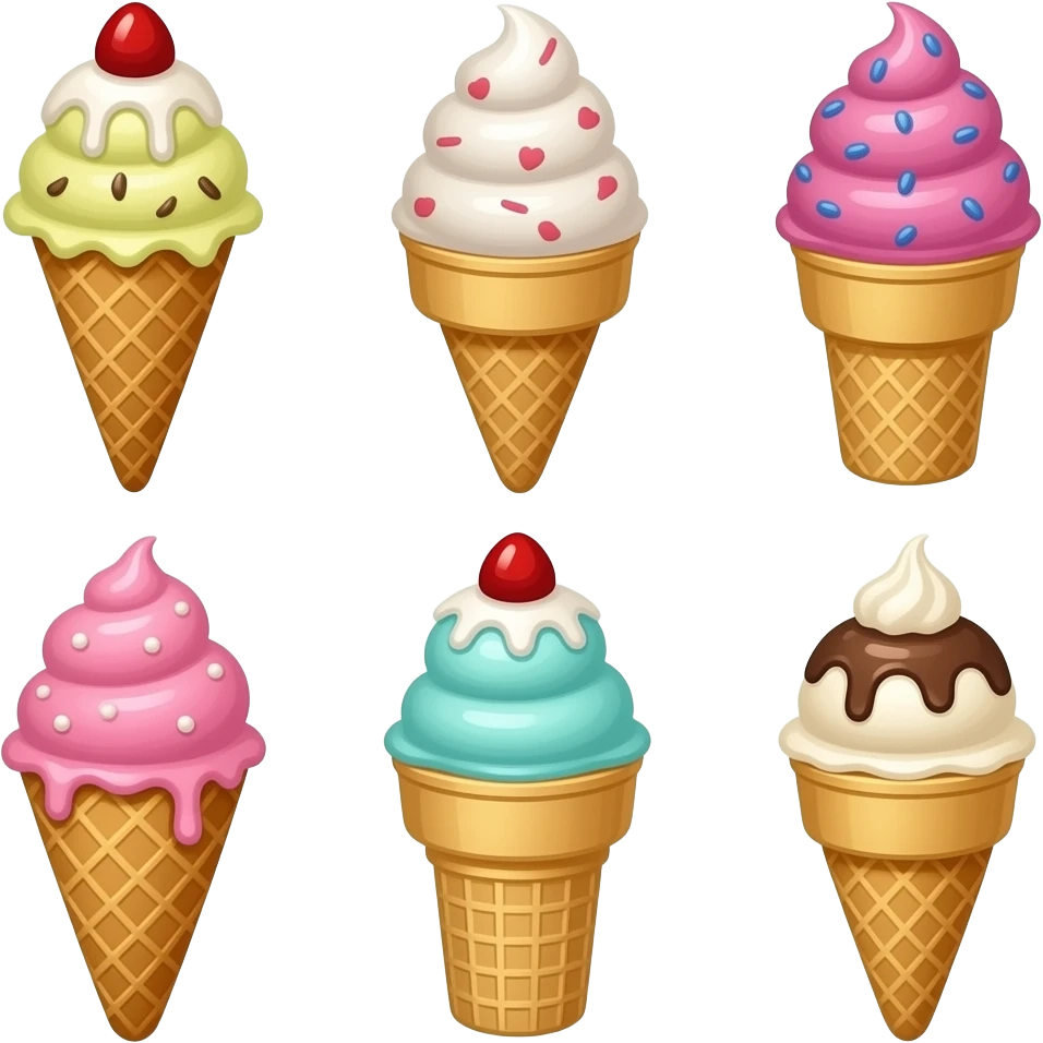 seven ice creams various flavors emoji