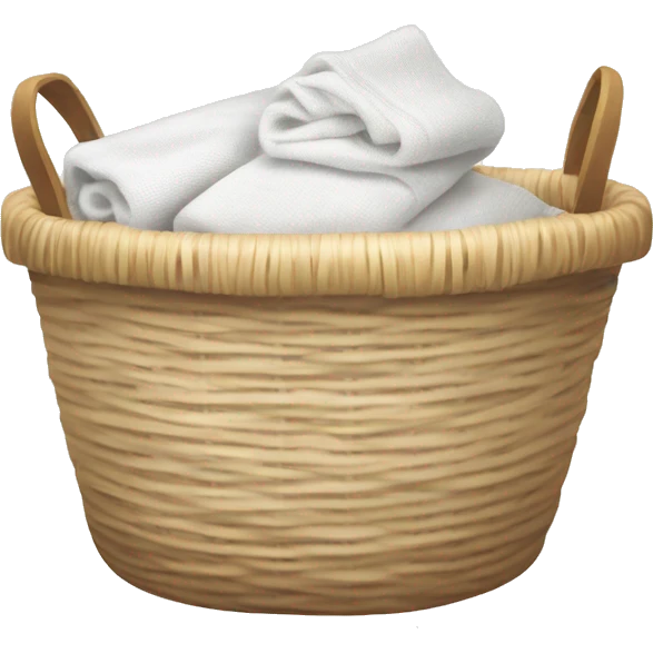 Light beige laundry raffia basket with white clothes emoji
