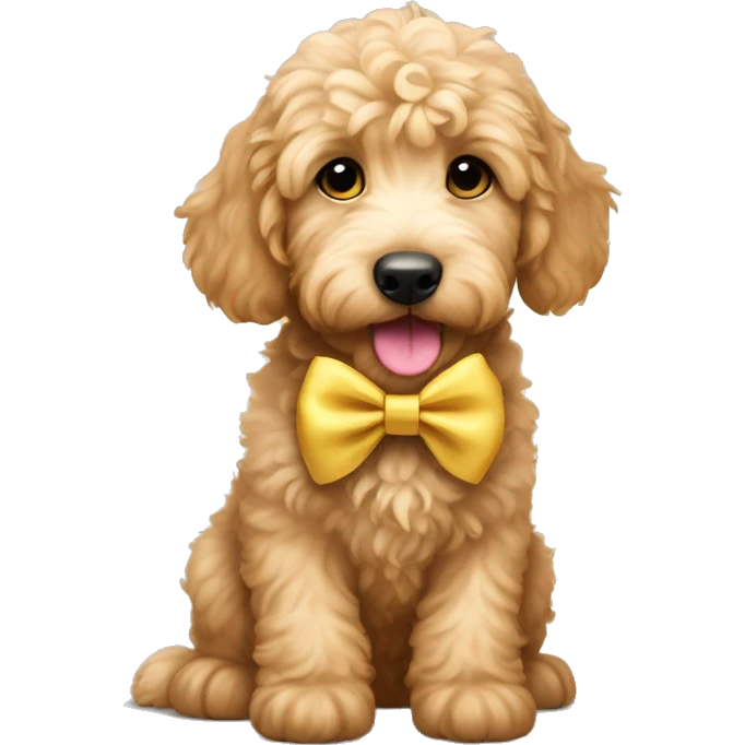 Golden doodle puppy with a hairbow emoji