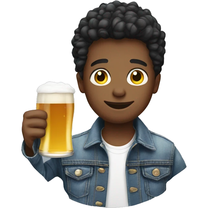 stylish boy in denim jacket with a beer emoji