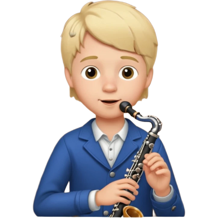 Ragazzo biondo con guance rosse che suona clarinetto emoji