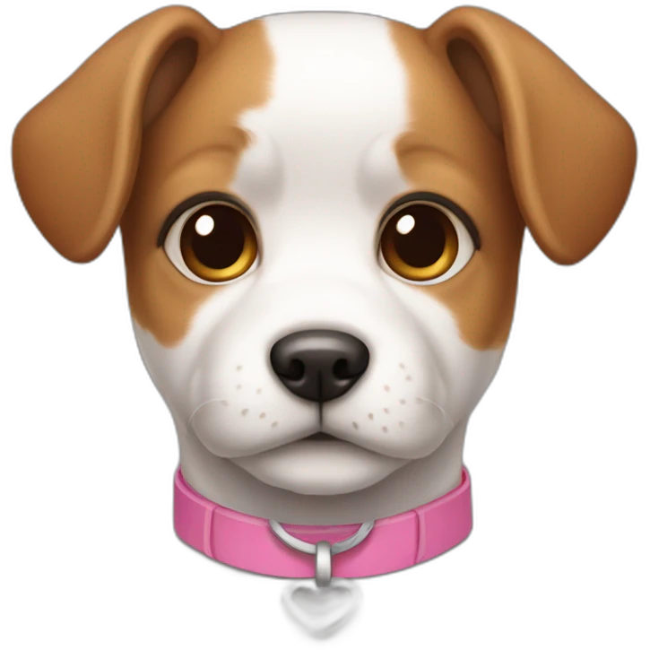 A small dog, white and brown on head, with a pink collar. emoji