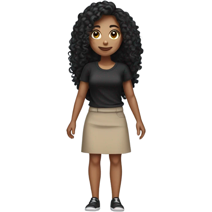 Tan girl with black long curly hair black pencil skirt full body emoji