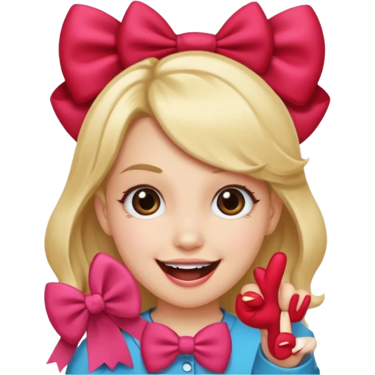 Smiling face biting one finger with a hairbow emoji