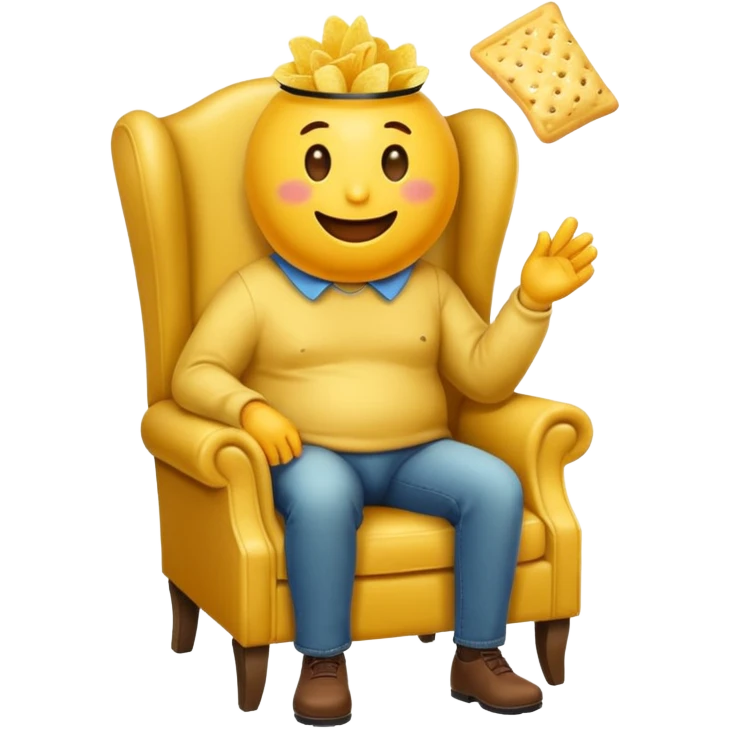 emoji gros assis sur un fauteuil en mangeant des chips emoji