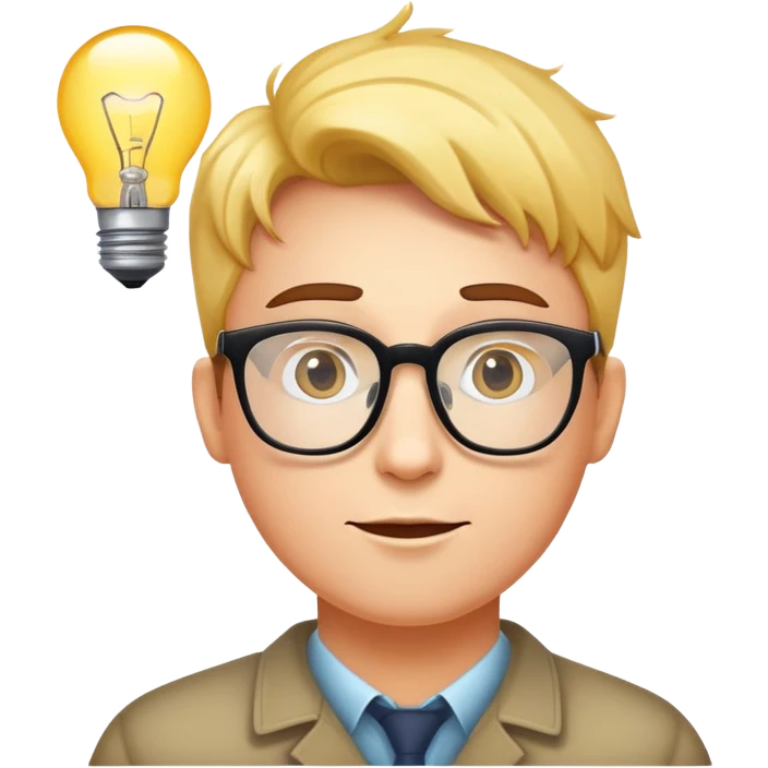 face with glasses and a lightbulb above the head, representing genius emoji