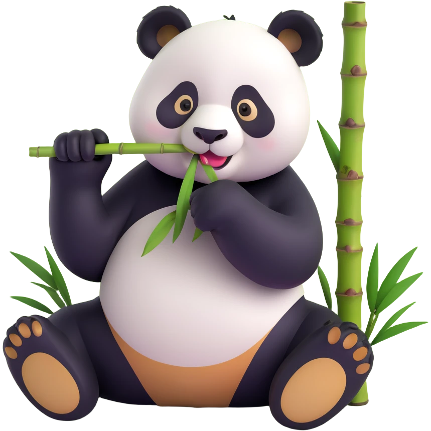 panda eating bamboo in forrest background, close up pose emoji