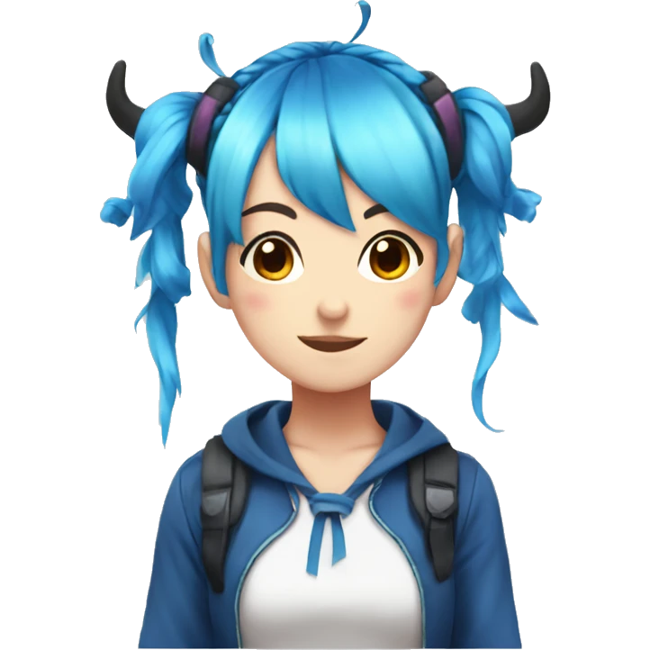Anime girl with blue pigtails and horns emoji