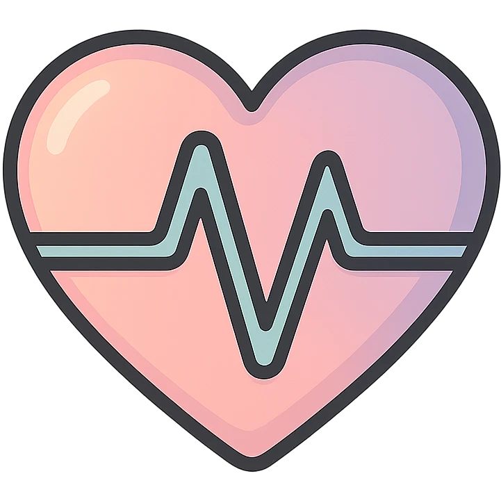 stylized heart with a smooth wave cardiogram line inside, icon-color-outlined style, thin clean contours, soft rounded shapes, pastel palette #98B5BC, #B5B3C1, #C9A3C9, #E4C0CA, #F7DCD1, #F7C0AA, detailed shadows and highlights, soft lighting, transparent background, no base or decoration emoji