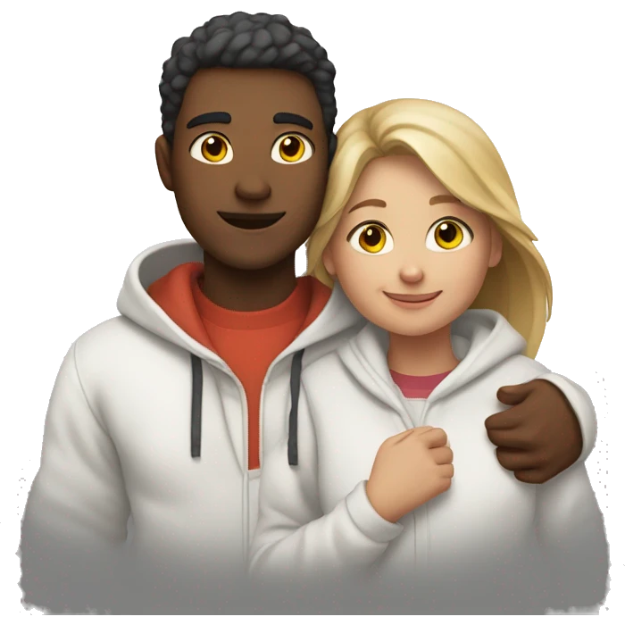 An emoji of a man wearing a white hoodie, standing next to his sister. He is hugging her warmly, showing a close sibling bond emoji