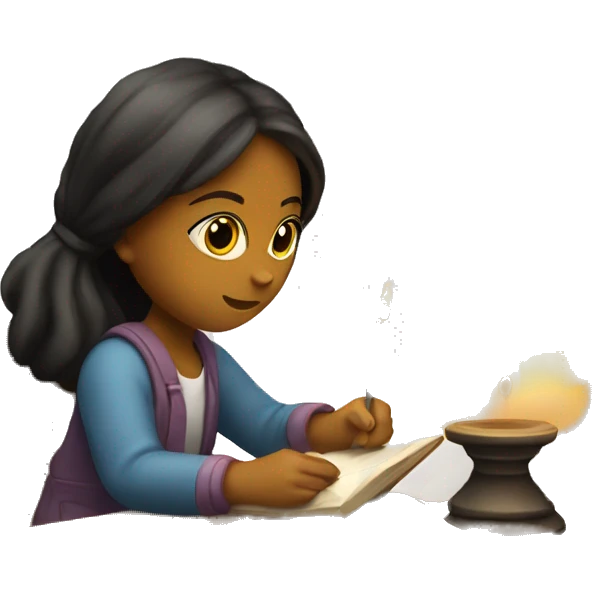 girl studying with a candle and a standley  emoji