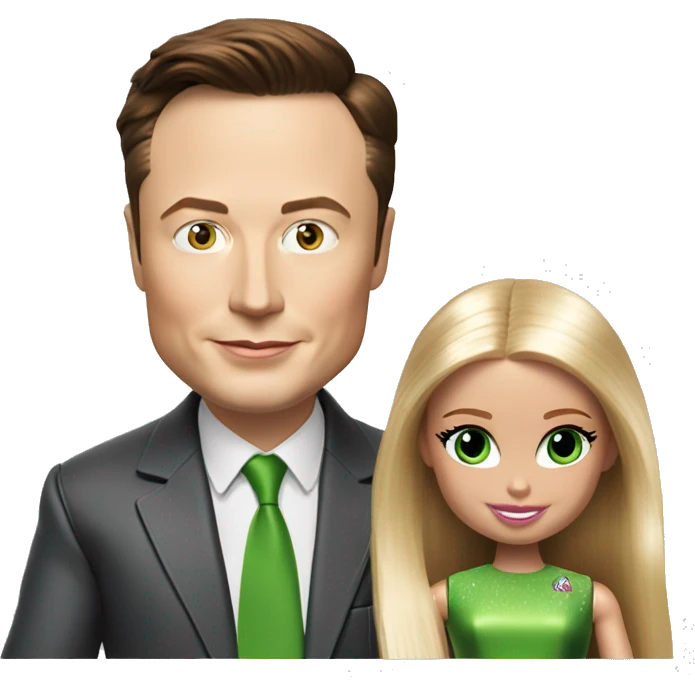 elon musk playing with green eyed barbie doll emoji