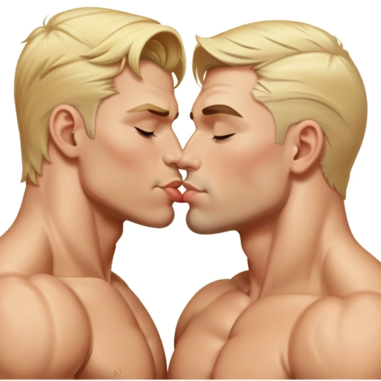 Dos hombres rubios musculosos besandose en la boca emoji