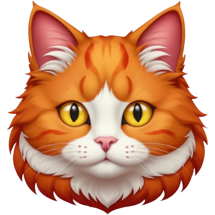 red cat with a white breast, a red spot on the chin. yellow eyes. fluffy. emoji