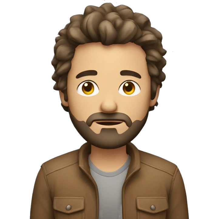 Funny looking man with short straigh, messy hair and scruffy beard. He looks tired. Wears a brown jacket, no tie. emoji