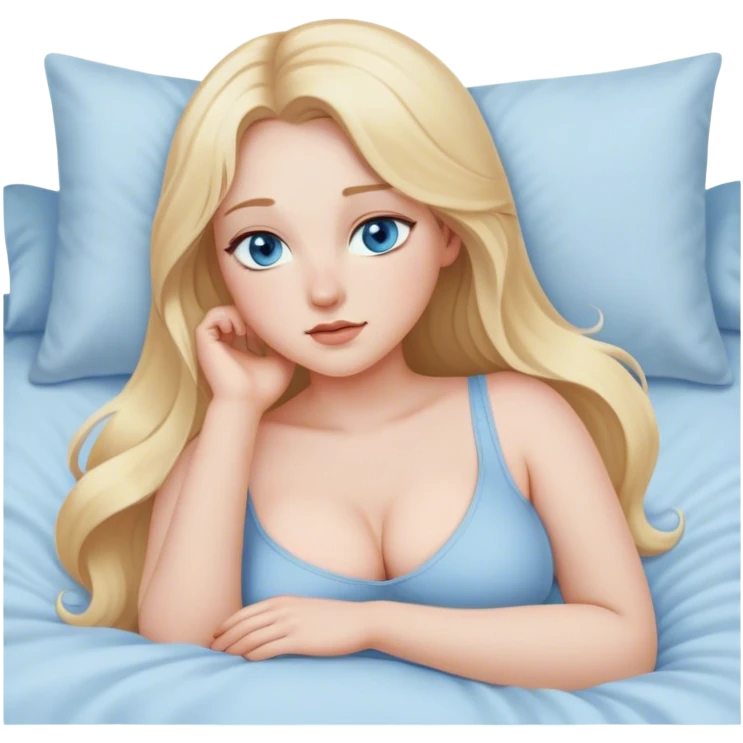 busty pawg long blonde hair pale blue eyes intimate bed pose sfw emoji