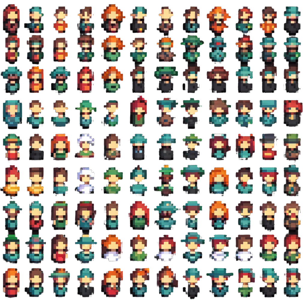 stylish professional pixel art male and female icons with modern fashion emoji