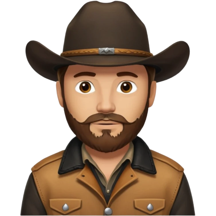 yellowstone dutton ranch cowboy with brown beard, black cowboy hat with no rope no jewel, black shirt, and leather tan jacket emoji
