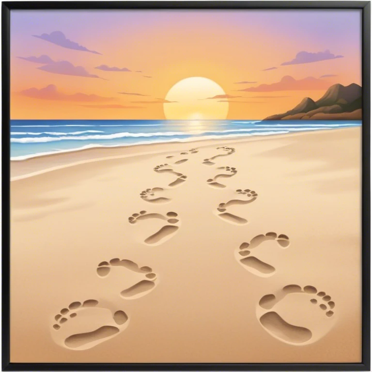 beach sunset. Two sets of footprints—one baby footsteps, the other larger childhood self and inner child emoji