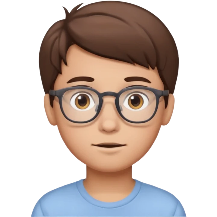 cartoon boy with brown hair, brown eyes, glasses,pastel toon style emoji