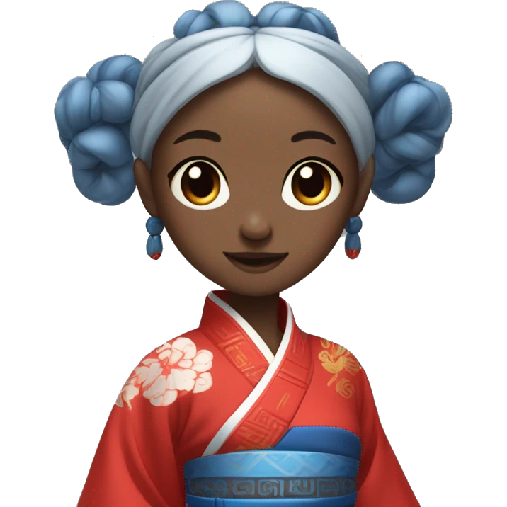 Black to blue har girl with one red eye and on grey eye with traditional Chinese clothes spinning 360 non stop emoji