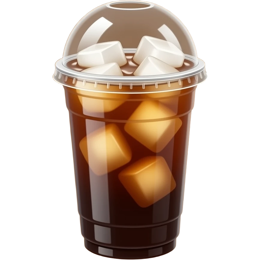 minimal iced americano in a clear plastic cup with dome lid, realistic ice cubes, warm brown background, soft studio lighting, clean commercial product photography, Korean text "아이스 아메리카노" in thin white sans-serif font on the left, modern minimalist design emoji