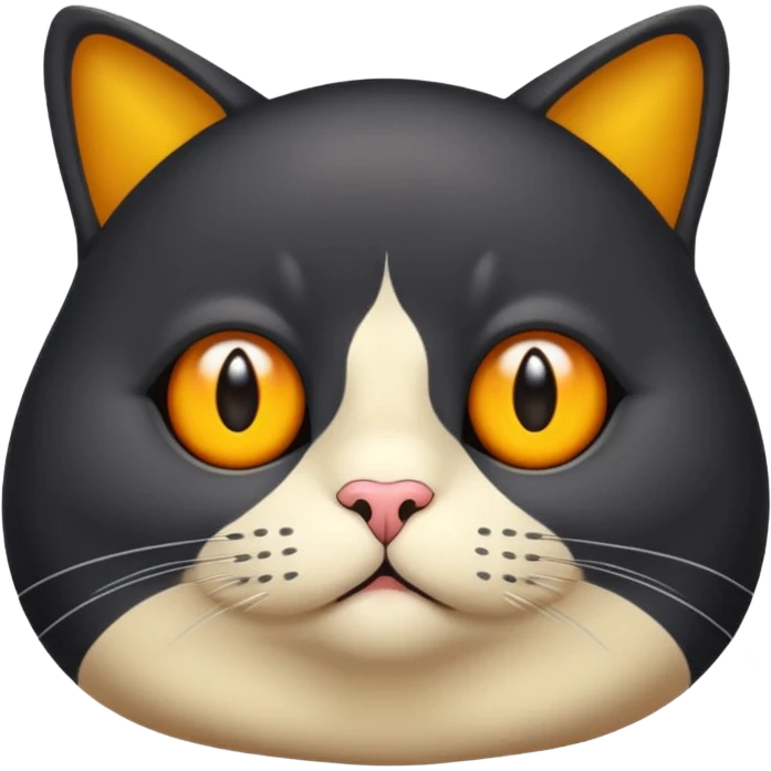 Un gato negro gordito con los ojos de color amarillos sentado emoji