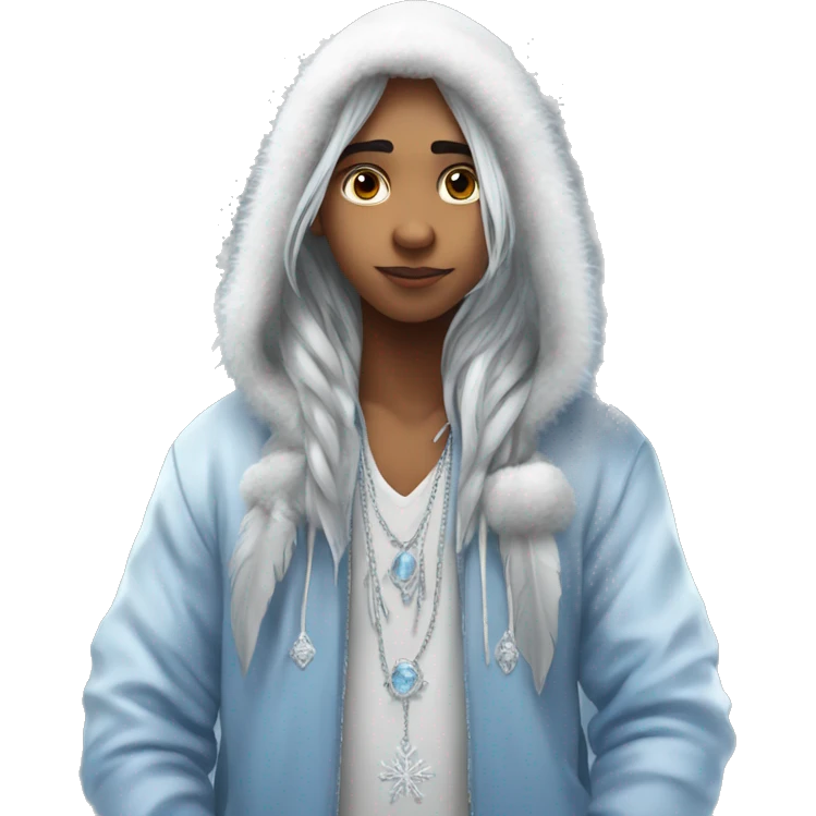 big wings, hood, silver, feather, icy ,snowflake, Beautiful, fairy, long hair emoji