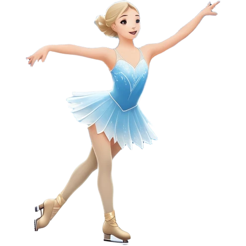 An icon showing a graceful figure skater performing a spin on the ice in a grand ice palace. The rink is illuminated by soft light beams, with cheering spectators in the stands. Snowflakes gently fall, adding to the magical atmosphere. Transparent background highlights elegance and artistry. emoji
