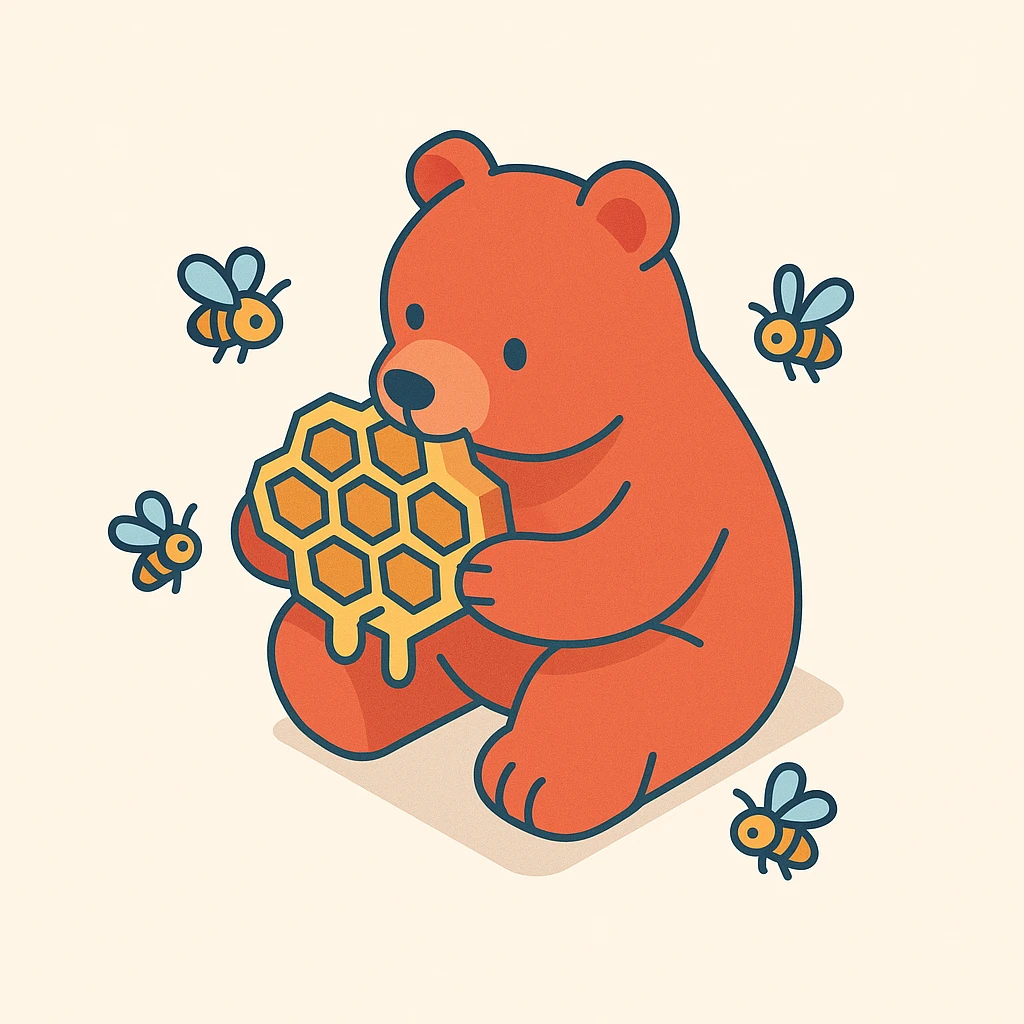 bear eating honeycomb with bees flying around emoji