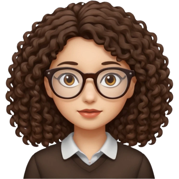A girl has fair skin curly to wavy dark brown hair, has glasses and almond brown eyes emoji