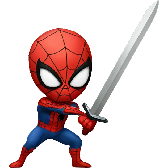Spider-man with a brave sword in a slicing pose emoji