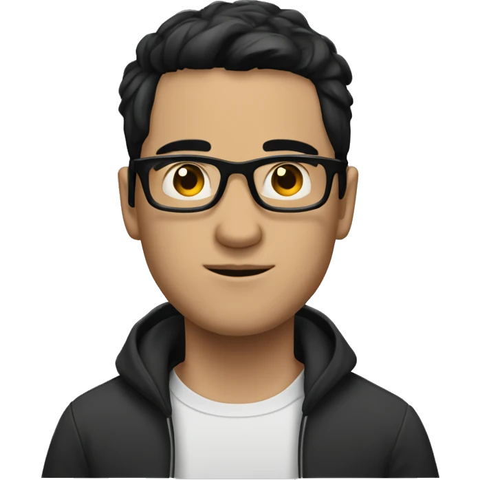 a guy with blck hair, short black hair, glasses, black eye, white skin emoji