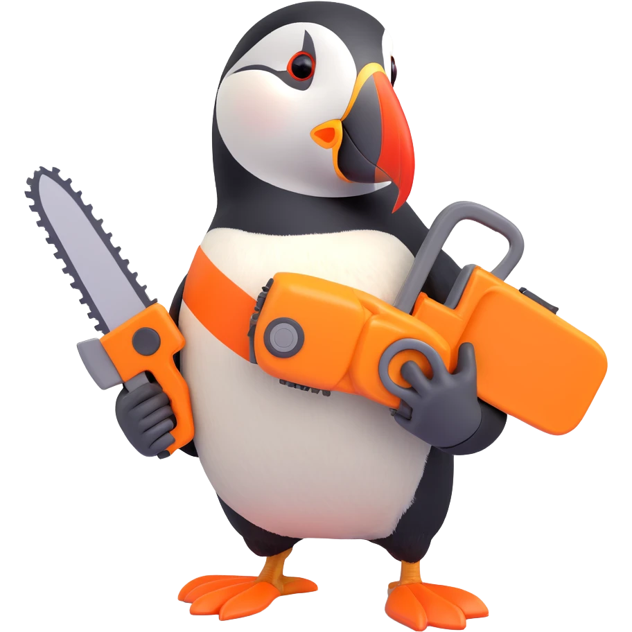 a puffin wielding a chainsaw emoji