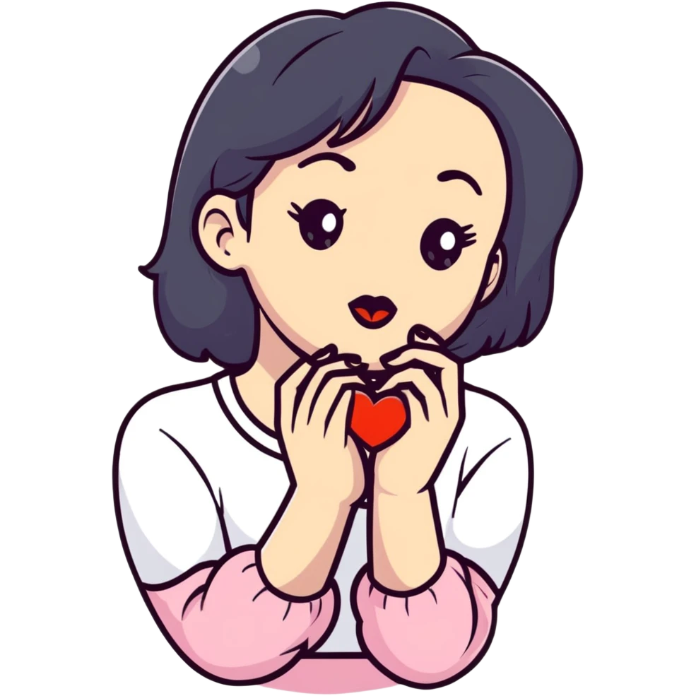 A girl giving kiss heart emoji
