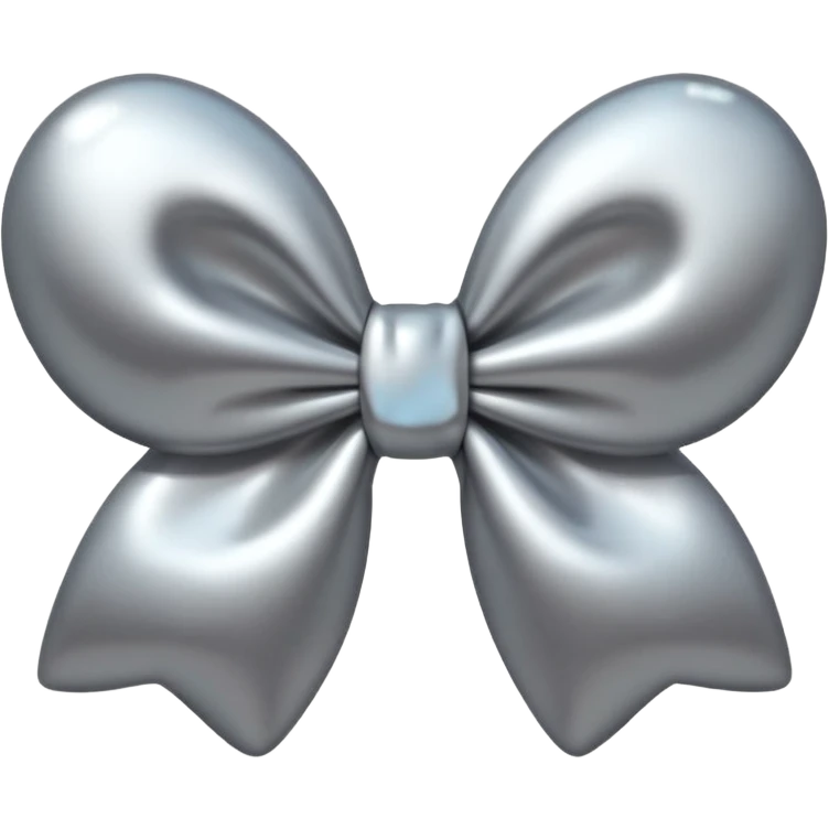 A cute bow emoji made of polished silver chrome, smooth rounded loops, glossy metallic surface, soft mirror reflections, subtle highlights, minimal and adorable proportions, iOS emoji style, centered composition, clean white background, soft studio lighting, no text, no outline, ultra high quality emoji