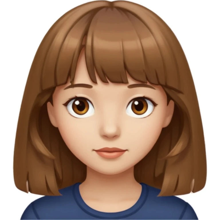 girl with light brown medium-length hair and bangs, brown eyes emoji