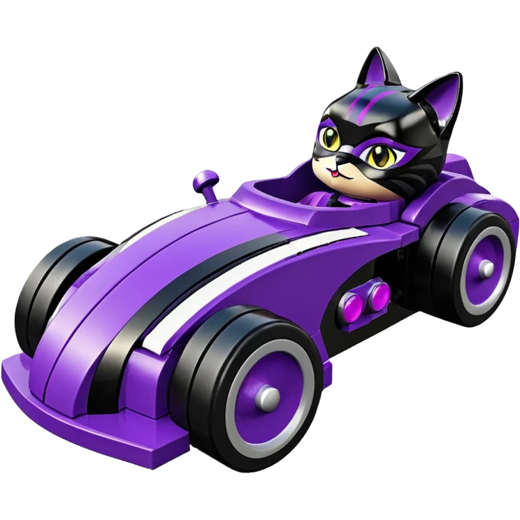 Hot rod Lego Cat Woman’s sporty futuristic pursuit mobile two seater car  emoji