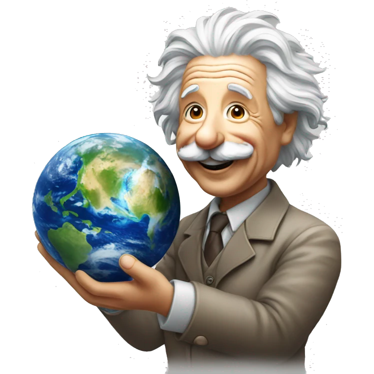 happy albert einstein holding earth in his hand emoji