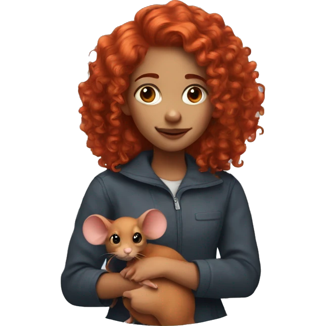 girl with red hair and curls with a rat on her shoulder emoji