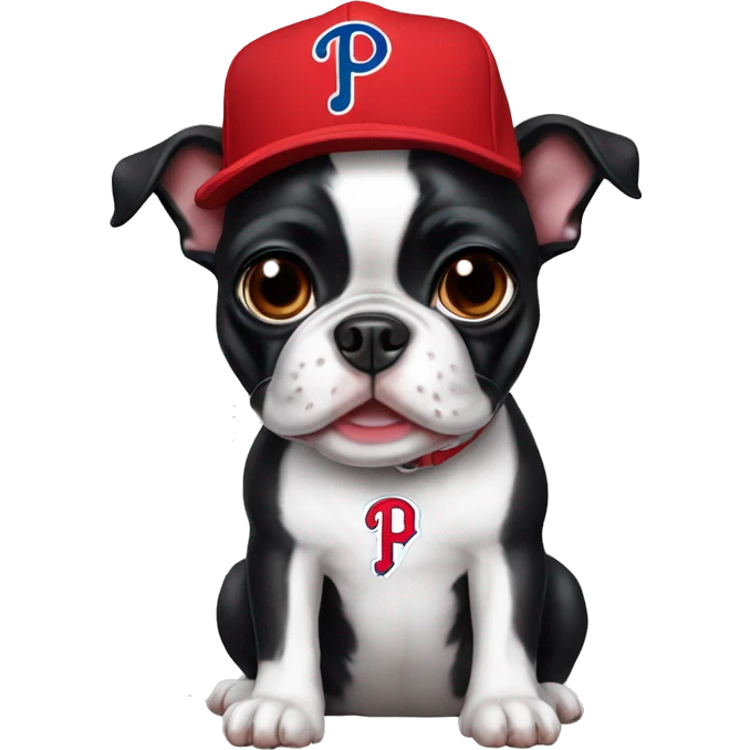 Boston terrier wearing a Philadelphia Phillies cap emoji