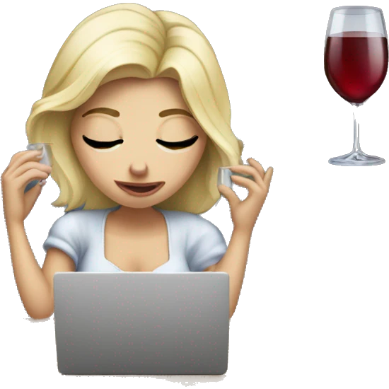 White blonde princess crying while drinking wine and working on a laptop emoji