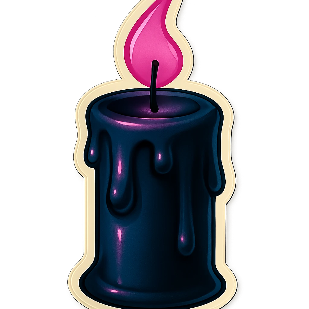 gothic candle, black wax with pink flame emoji