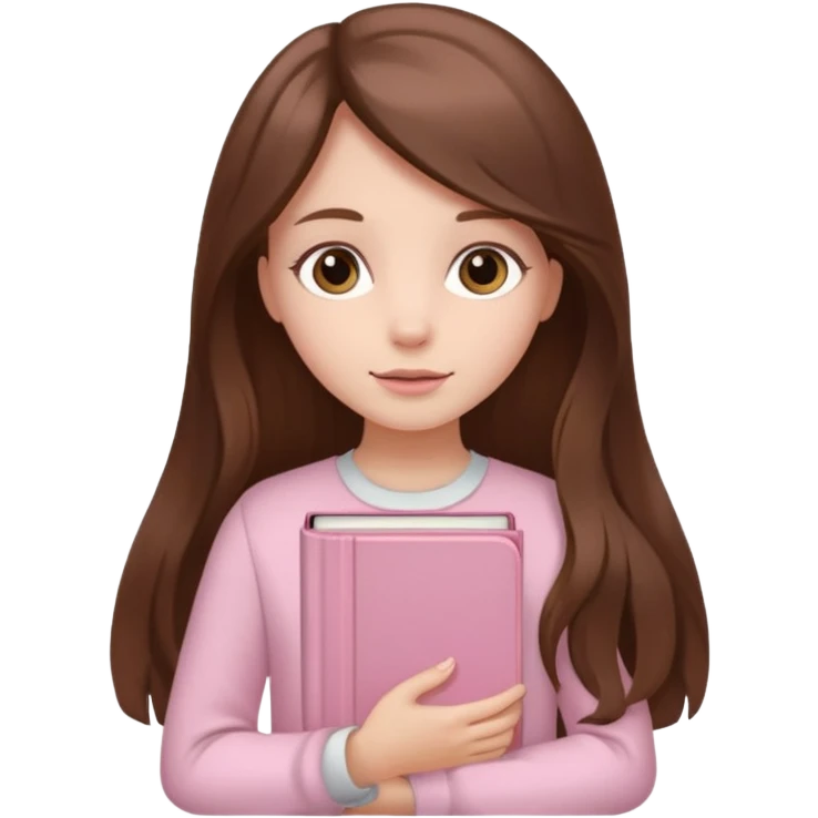 girl with fair skin and long brown hair holding a closed pale pink book emoji
