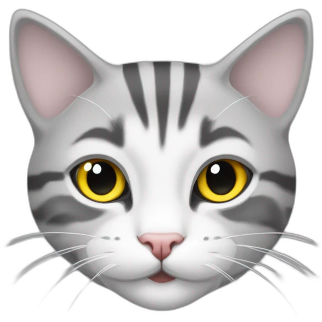 light colored grey and white tabby cat head little fluffy and cute smile with yellow eyes and black public emoji